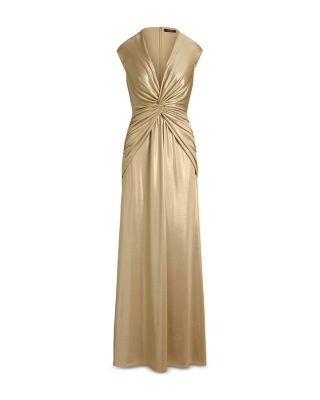 Twist Front Metallic Cap Sleeve Gown