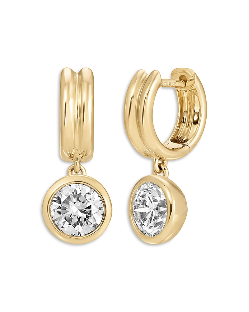 Ef Collection 14K Yellow Gold Lab Diamonds Lab Grown Diamond Bezel Dangle Huggie Hoop Earrings, 1.0 tcw