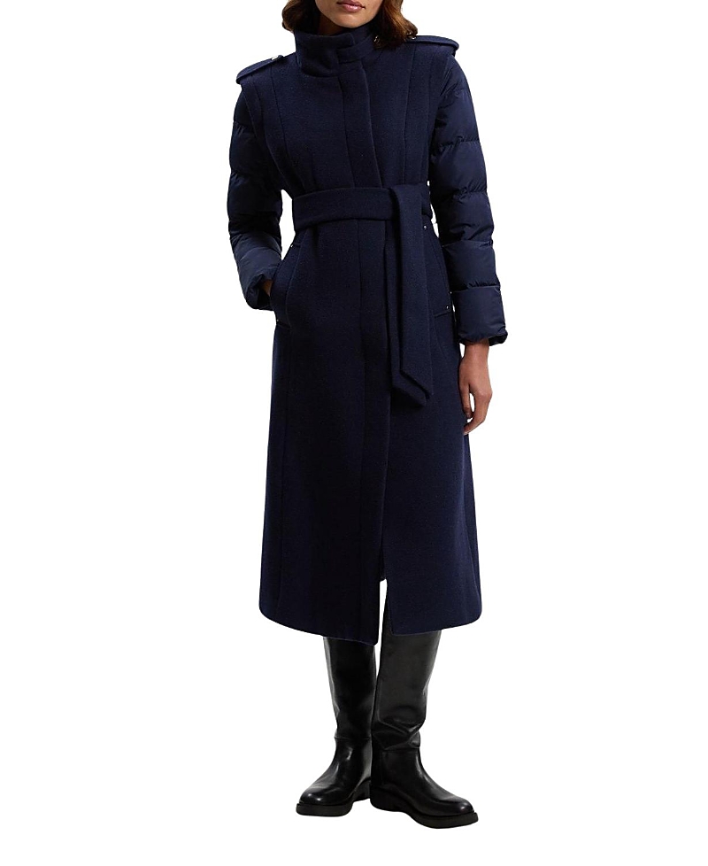Karen Millen Wool High Neck Puffer Belted Midi Coat