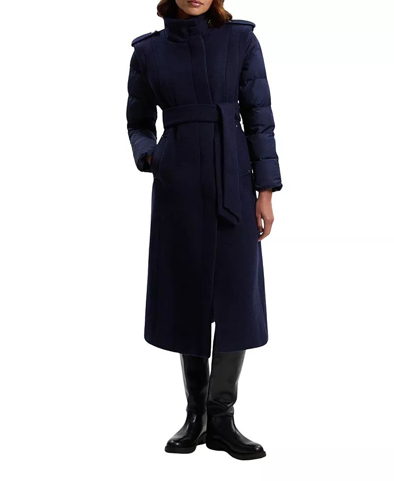 Karen Millen Wool High Neck Puffer Belted Midi Coat