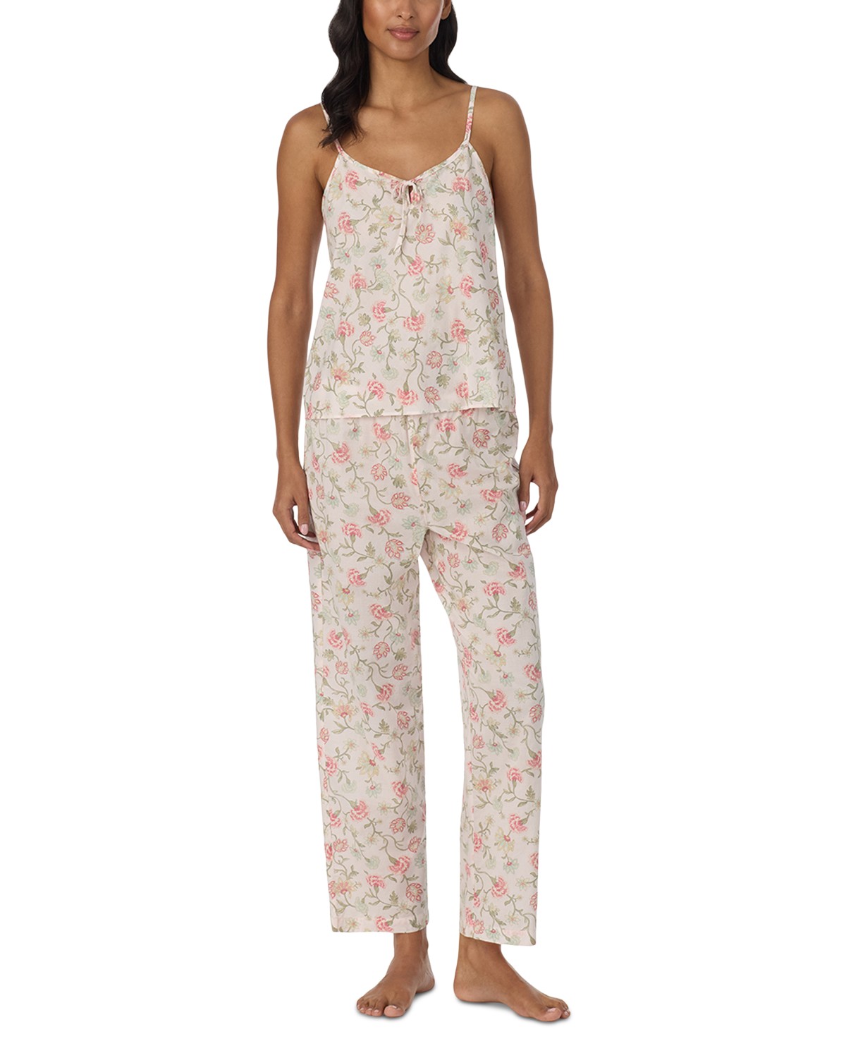 Sleeveless Classic Woven Cami Top Ankle Pant Pajama Set