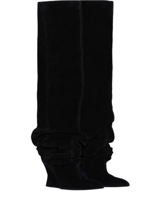Balmain Women's Suede Leather Wedge Thigh-high Boots In Black