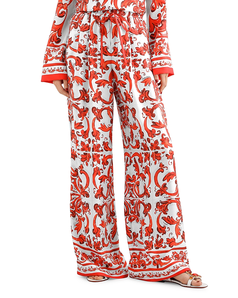Dolce & Gabbana Majolica Print Silk Trousers