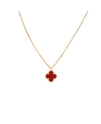 Sweet Alhambra Pendant Necklace 18K Rose Gold and Carnelian, 15.75"