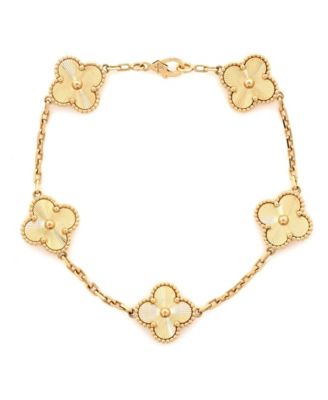  Vintage Alhambra 5 Motifs Bracelet Guilloche 18K Gold