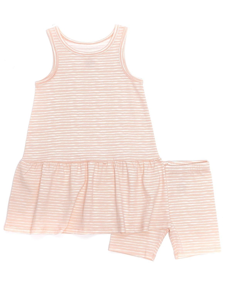 Norani Girls' Organic Drop Waist Dress with Matching Biker Shorts - Little Kids, Big Kids