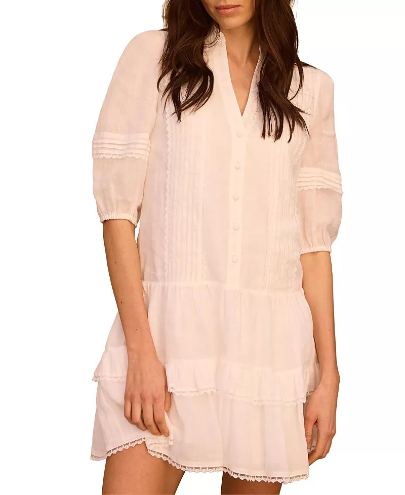 Mint Velvet Women's Ramie Ruffle Mini Dress
