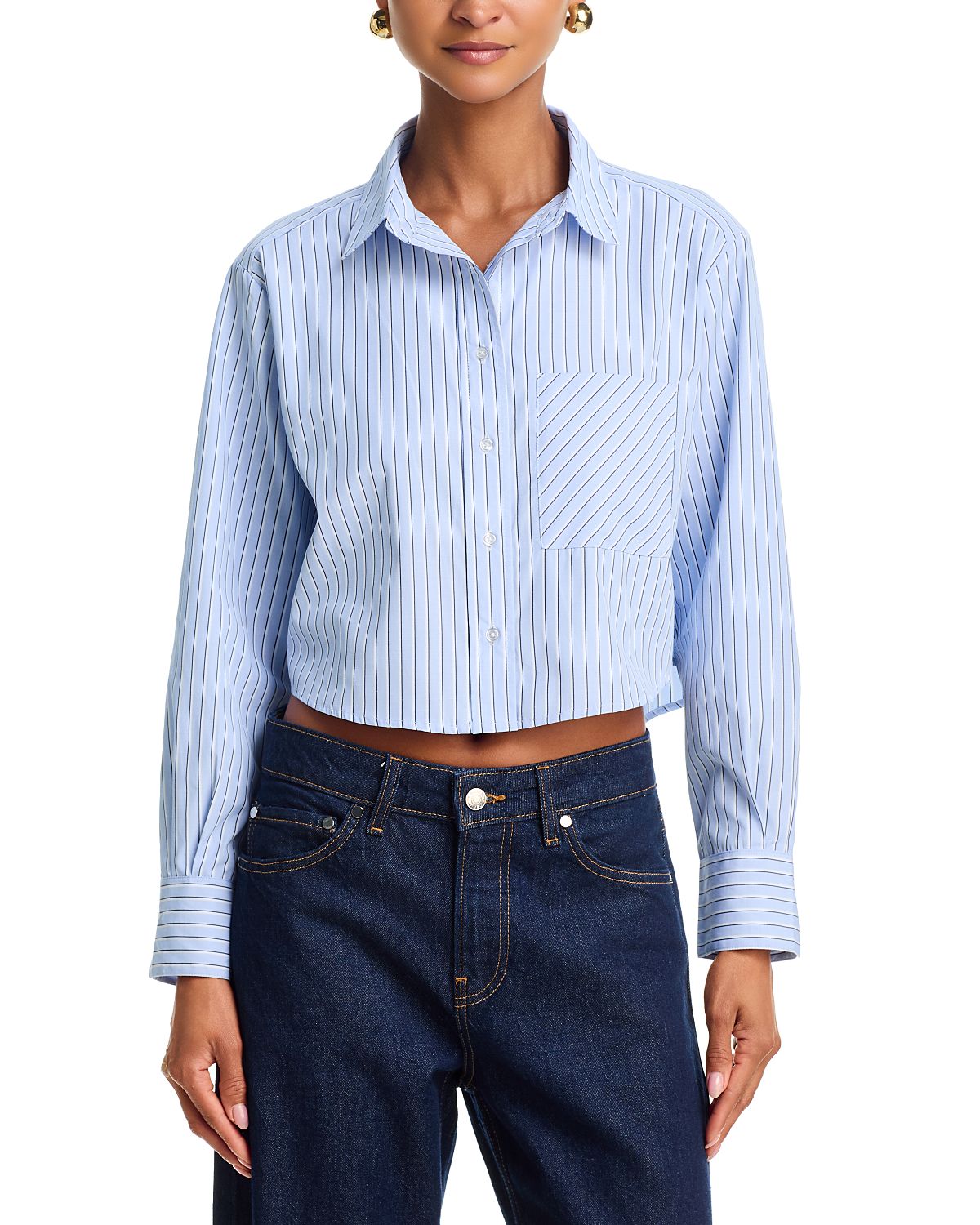 Aqua Stripe Crop Button Up Shirt - Exclusive