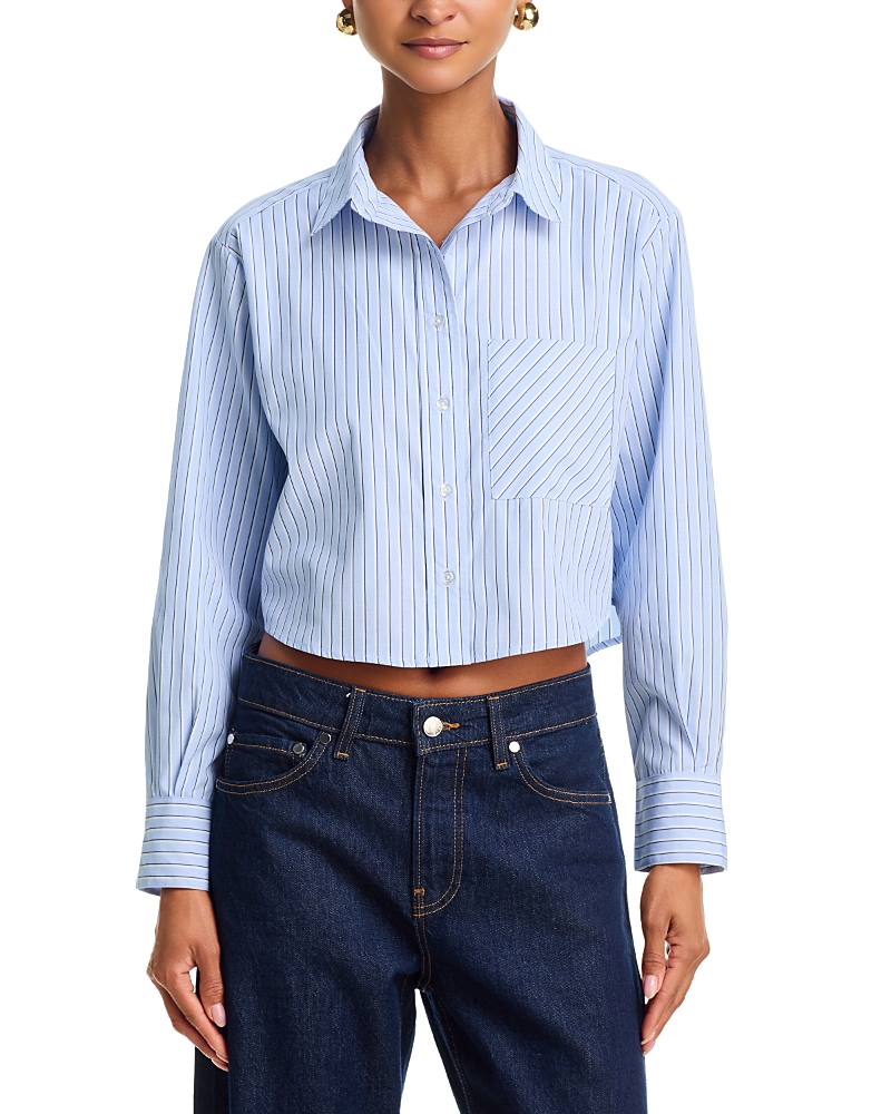 Aqua Stripe Crop Button Up Shirt - Exclusive