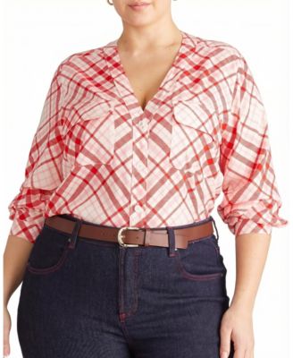Women's Plus Cooling Stretch Cupro Button-Down Blouse