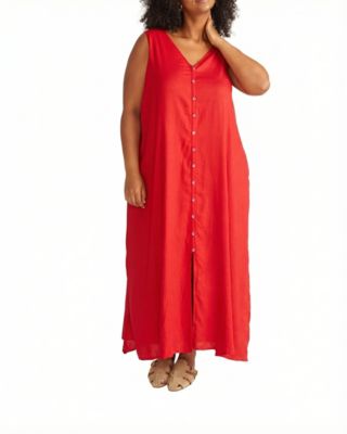 Women's Plus Islet Button-Down Linen Maxi Dress
