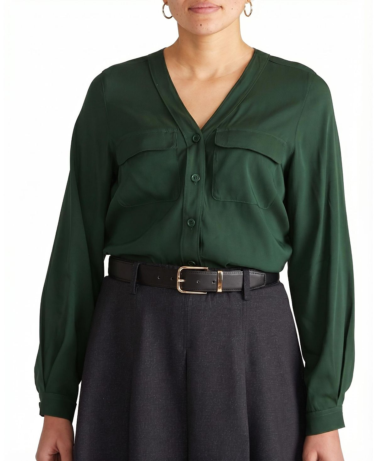 Universal Standard Women's Plus Cooling Stretch Cupro Button-Down Blouse