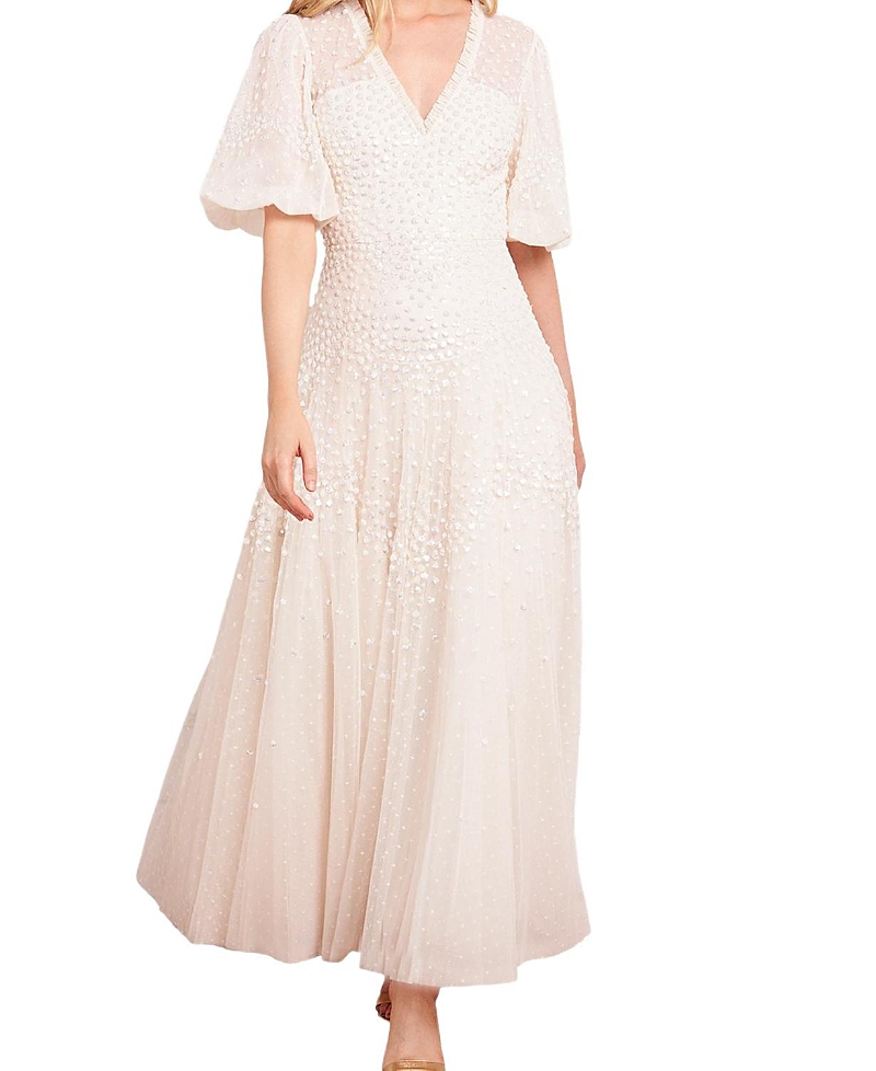 Needle & Thread Scallop Sequin V-neck Ankle Gown