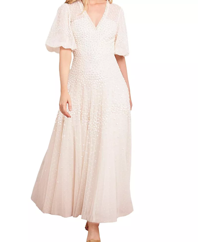 Needle & Thread Scallop Sequin V-neck Ankle Gown