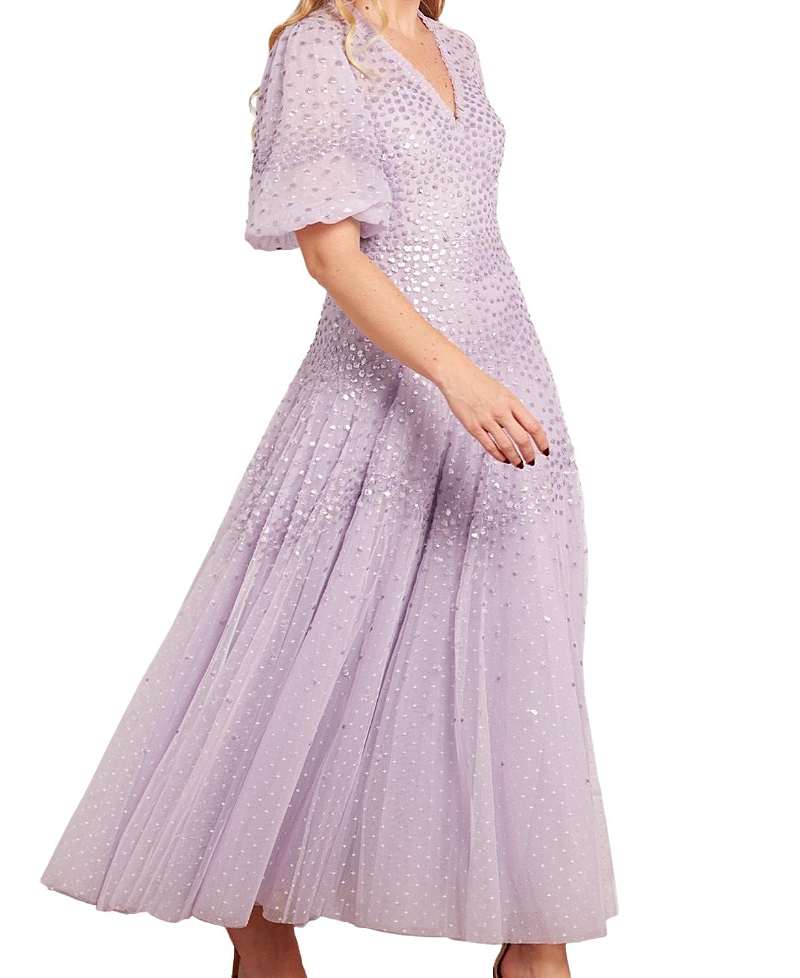 Needle & Thread Scallop Sequin V-neck Ankle Gown