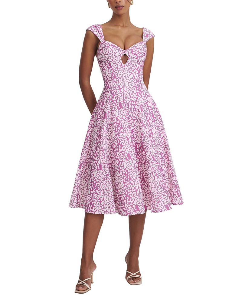 Miss Circle Wynonna Cheetah Linen Keyhole Midi Dress