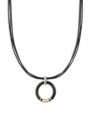 Circle Leather Cord Pendant Necklace, 16-19" 