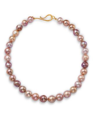 18K Yellow Gold Sea Multi Hued Cultured Freshwater Yangtze River Pearl Collar Necklace, 18.5"
