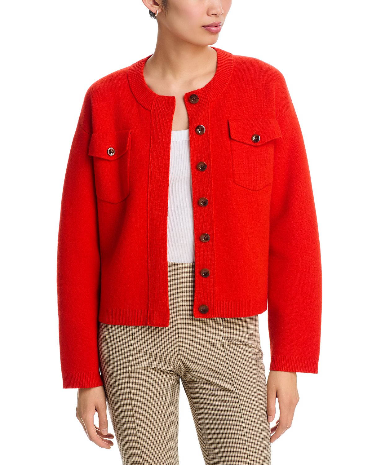 Vince Wool-Blend Patch Pocket Cardigan Sweater