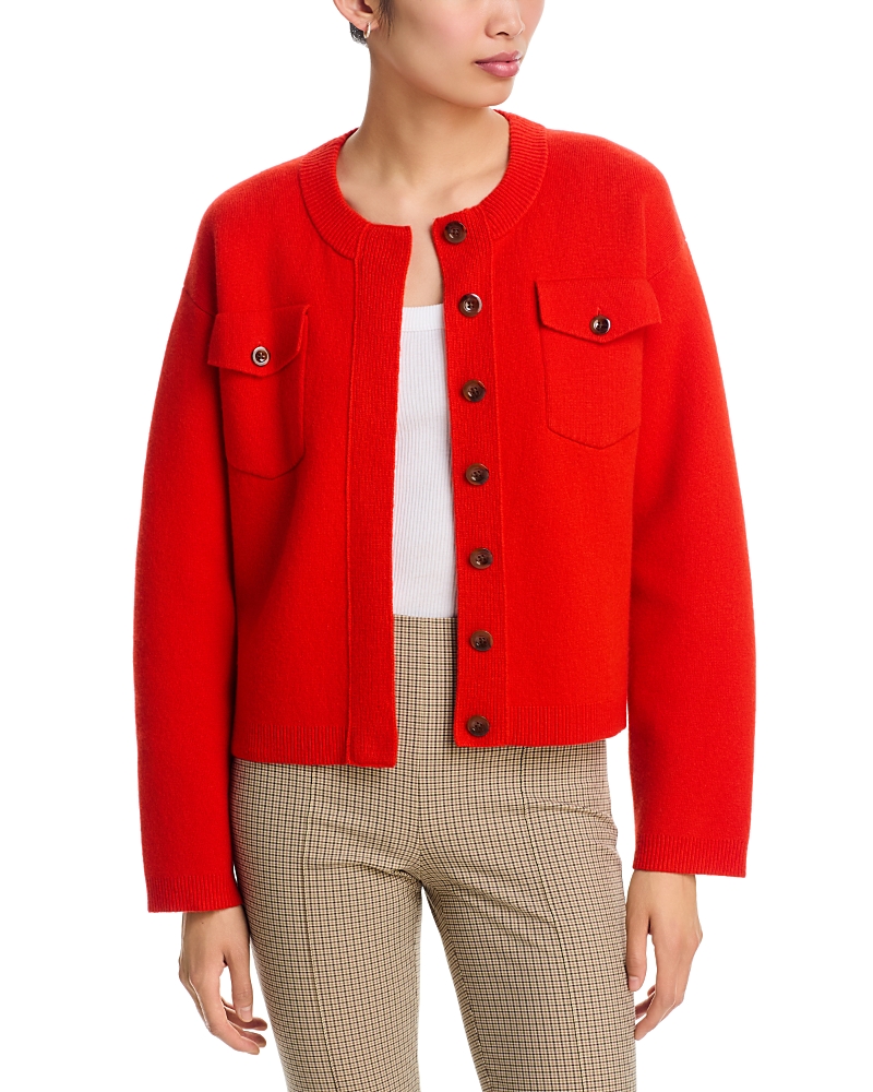 Vince Wool-Blend Patch Pocket Cardigan Sweater