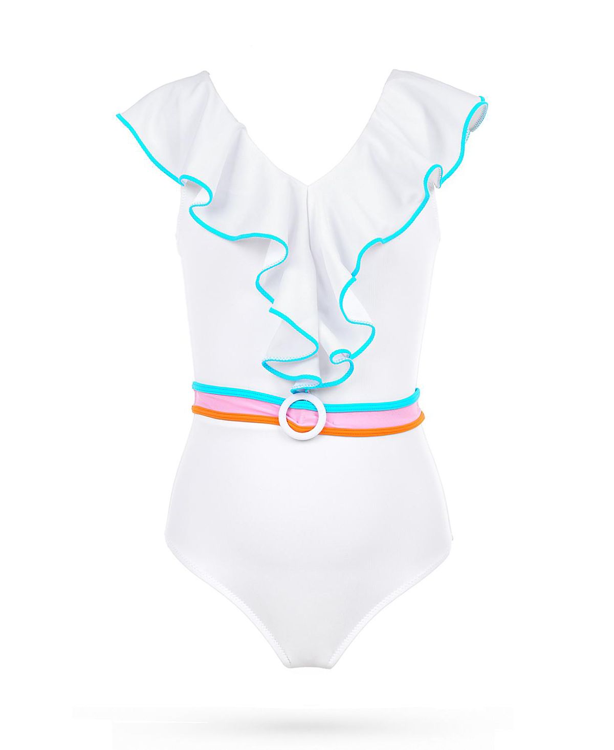 Nessi Byrd Girls' V-Neck Ruffles and Belted Waist One-Piece Swimsuit - Little Kid, Big Kid