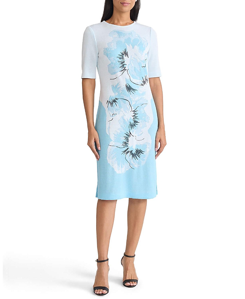 Ming Wang Bold Floral Jacquard Knit Sheath Dress