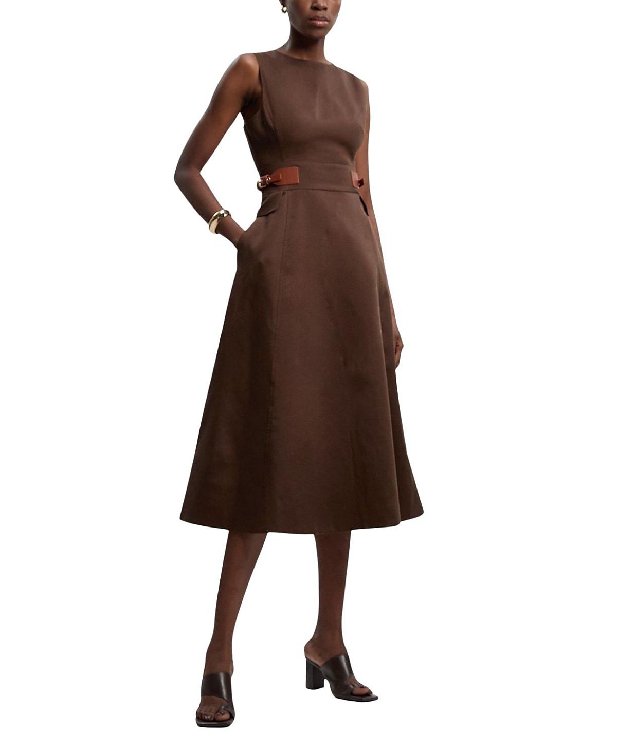 Karen Millen Fitted Belt Crew Neck Midi Dress