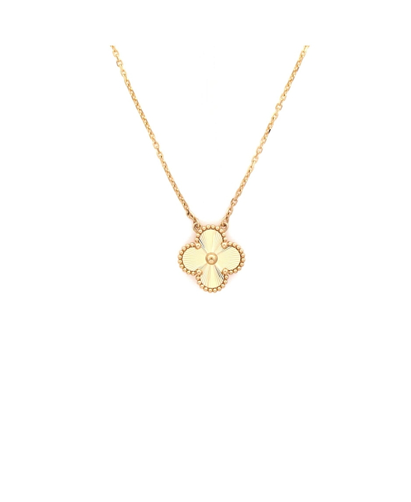 Pre-Owned Van Cleef & Arpels Vintage Alhambra Pendant Necklace Guilloche 18K Gold, 16.25