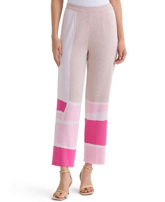  Colorblock Soft Knit Straight Leg Ankle Pants