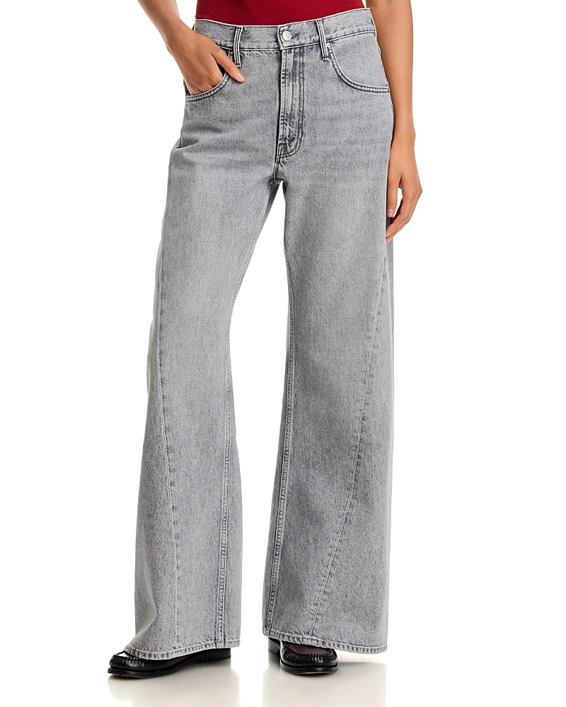Mother The Lemon Twist Sneak High Rise Wide Leg Jeans in Rocky Road