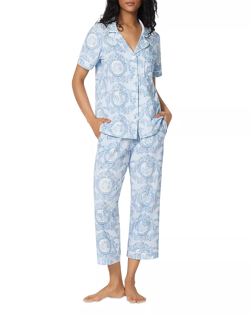 BedHead Pajamas Minuet Toile Short Sleeve Classic Stretch Jersey Cropped Pajama Set - Exclusive