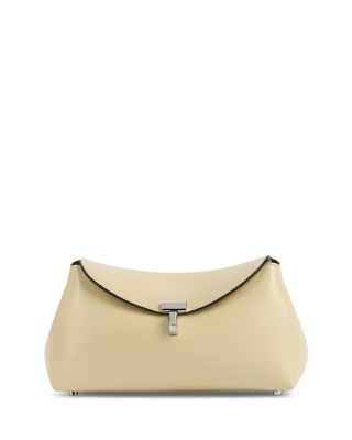 T-Lock Grained-Leather Convertible Clutch in Champagne