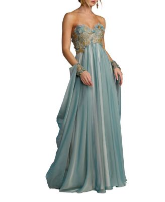  Strapless Chiffon Gown With Floral Embroidery