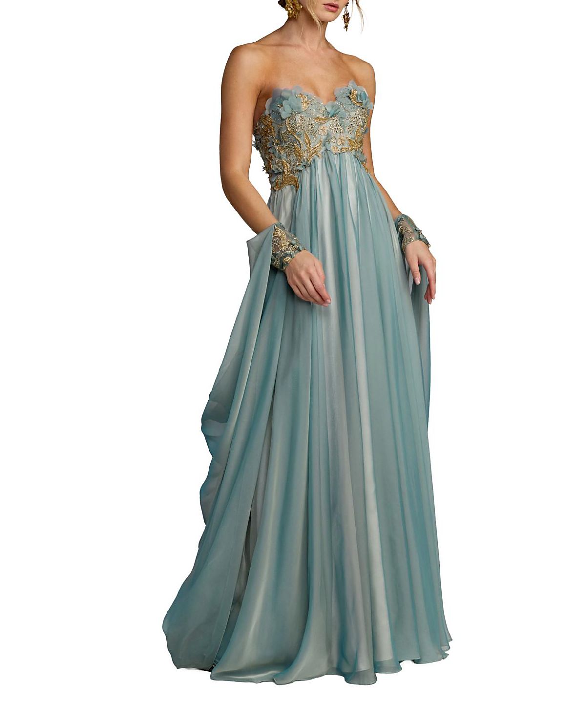Mac Duggal Strapless Chiffon Gown With Floral Embroidery