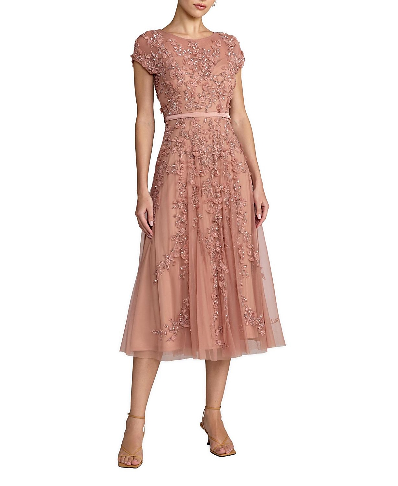 Mac Duggal Floral Embellished Cap Sleeve Midi Dress