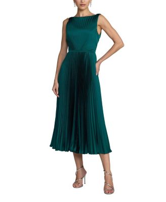  Sleeveless High Neck Pleated Midi Dress