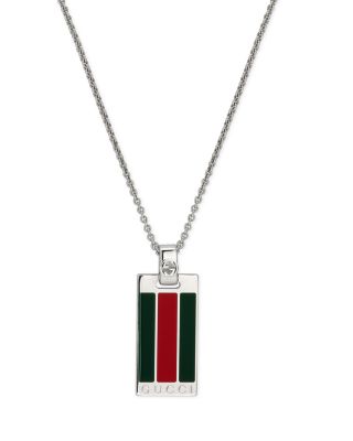 Sterling Silver Gucci Web Red & Green Enamel Tag Pendant Necklace, 17.7-21.7"