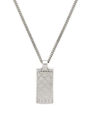 Sterling Silver Diamante Pattern Dog Tag Pendant Necklace, 19.7-21.6"