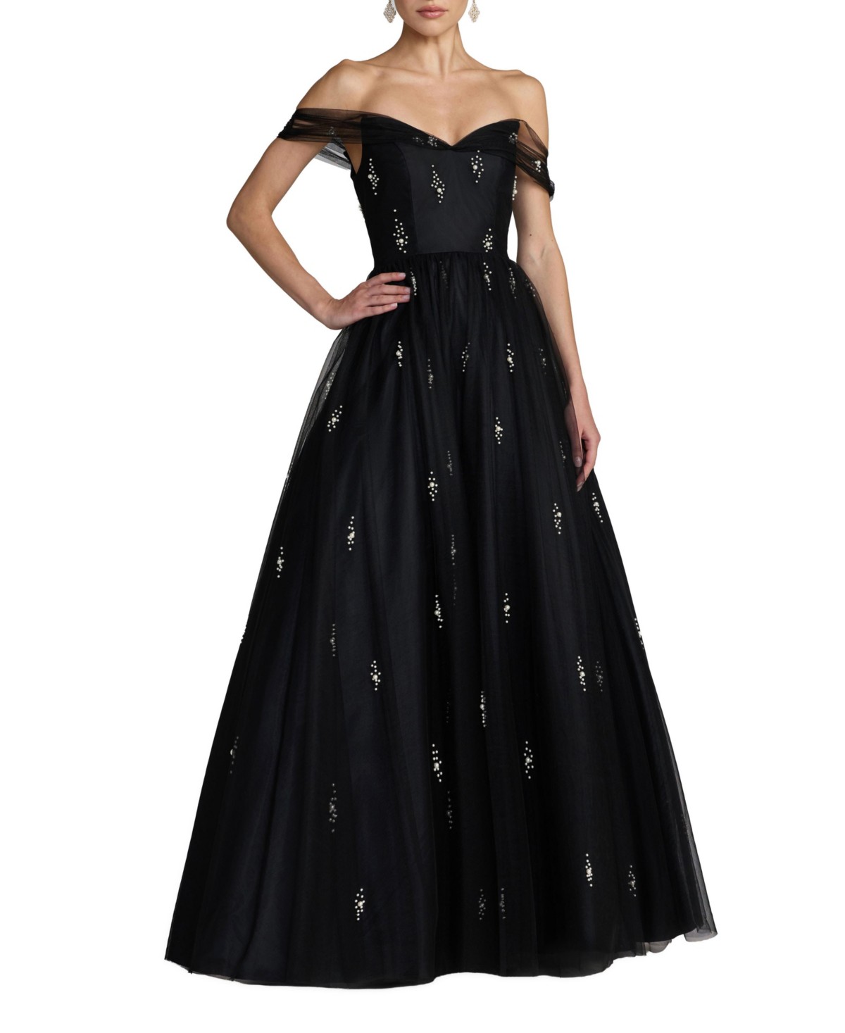 Pearl Embellished Off The Shoulder Ball Gown