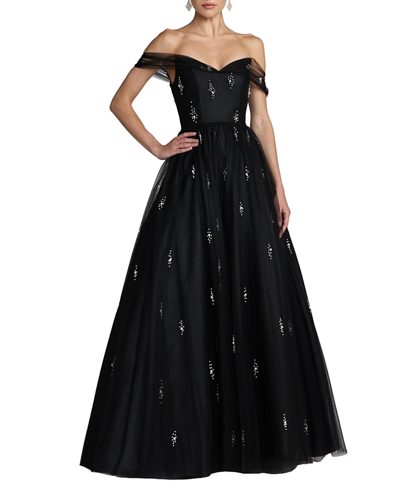 Mac Duggal Pearl Embellished Off The Shoulder Ball Gown