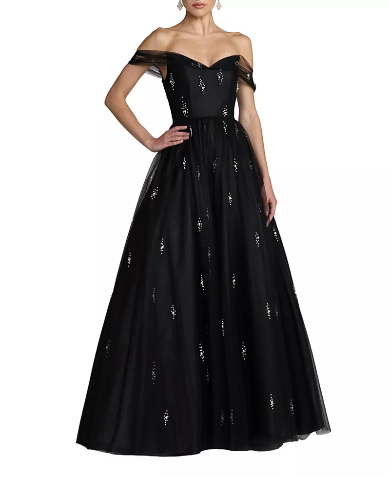 Mac Duggal Pearl Embellished Off The Shoulder Ball Gown
