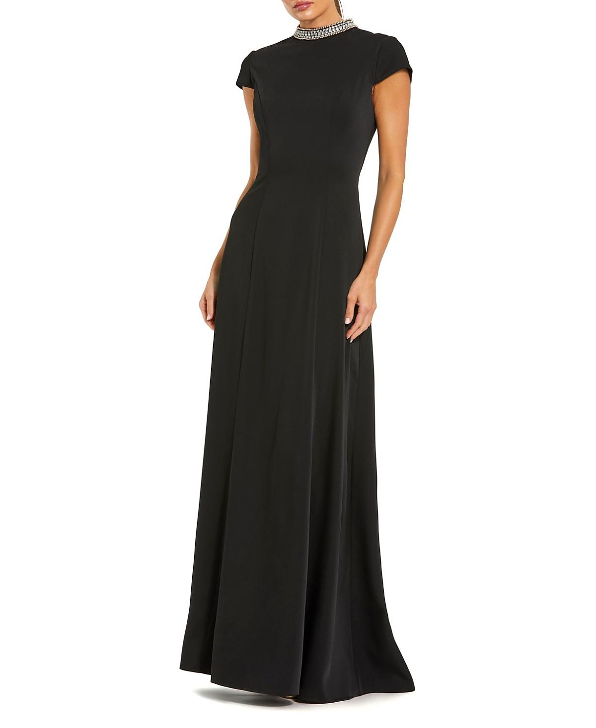 Mac Duggal Cap Sleeve Gown With Embellished Neckline