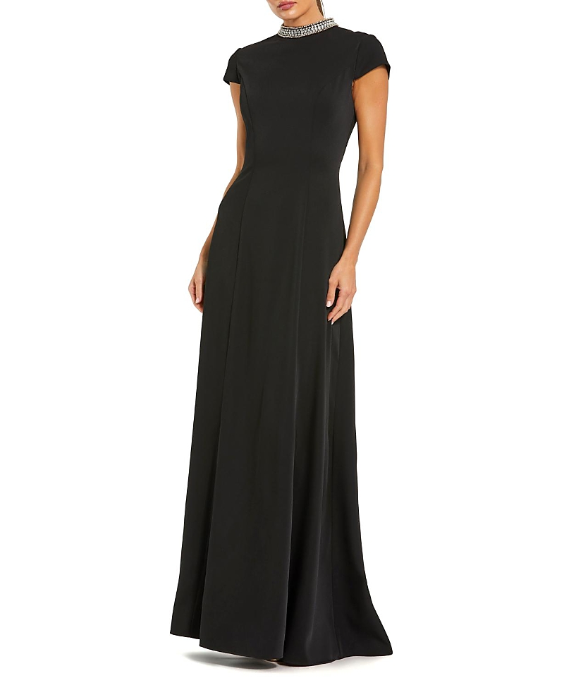 Mac Duggal Cap Sleeve Gown With Embellished Neckline