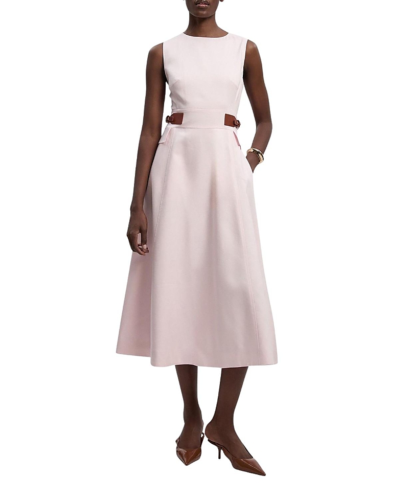 Karen Millen Fitted Belt Crew Neck Midi Dress