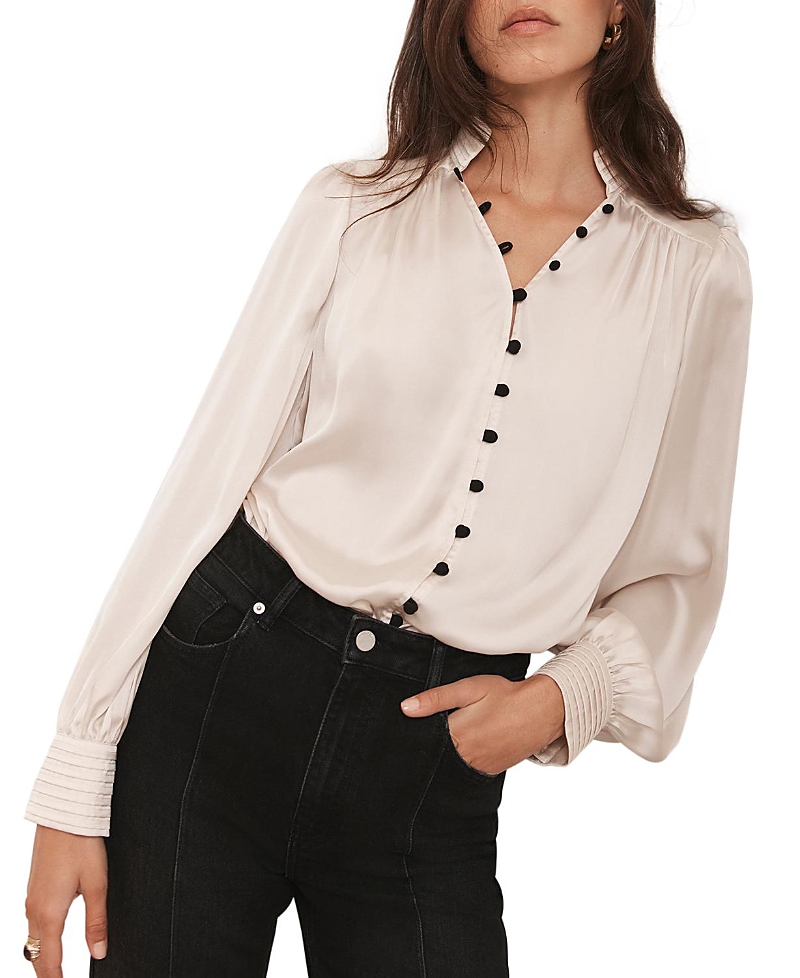 Mint Velvet Women's Contrast Satin Blouse In Cream
