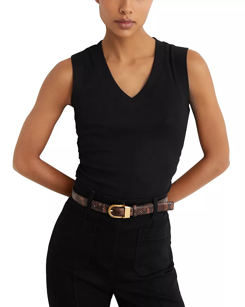 Reiss V Neck Ruched Ribbed Tank Top