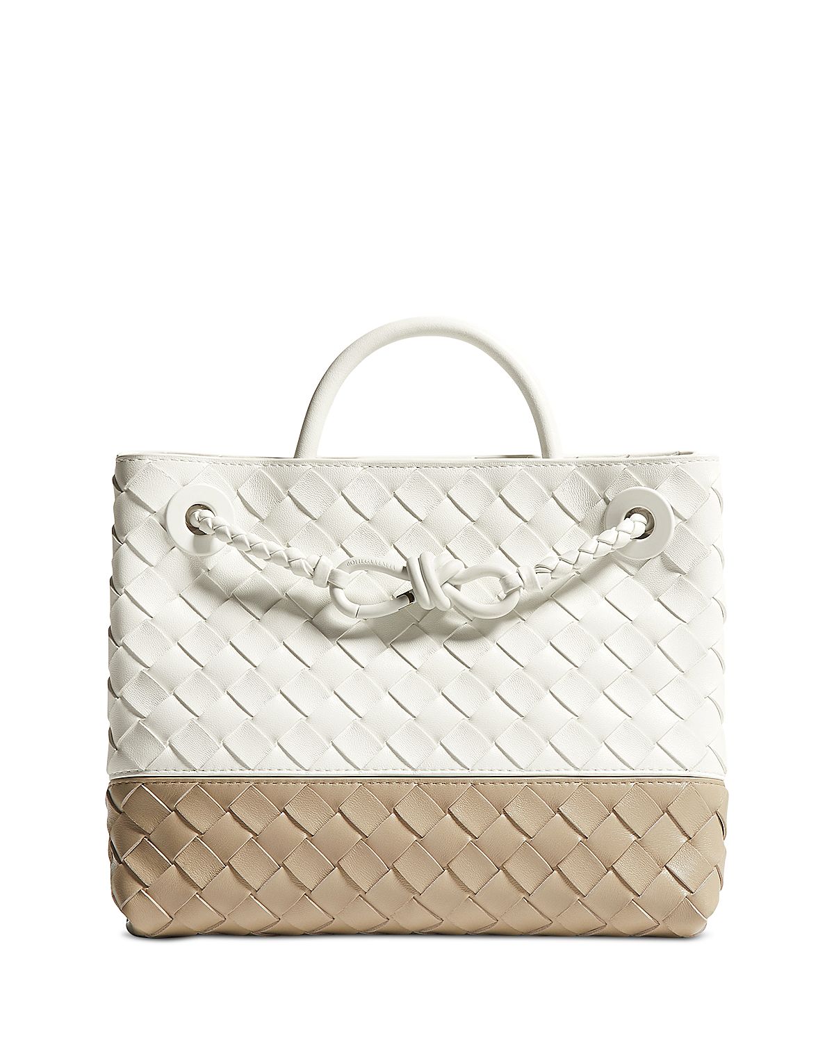 Bottega Veneta Small Andiamo Intrecciato Two Tone Leather Top Handle Bag