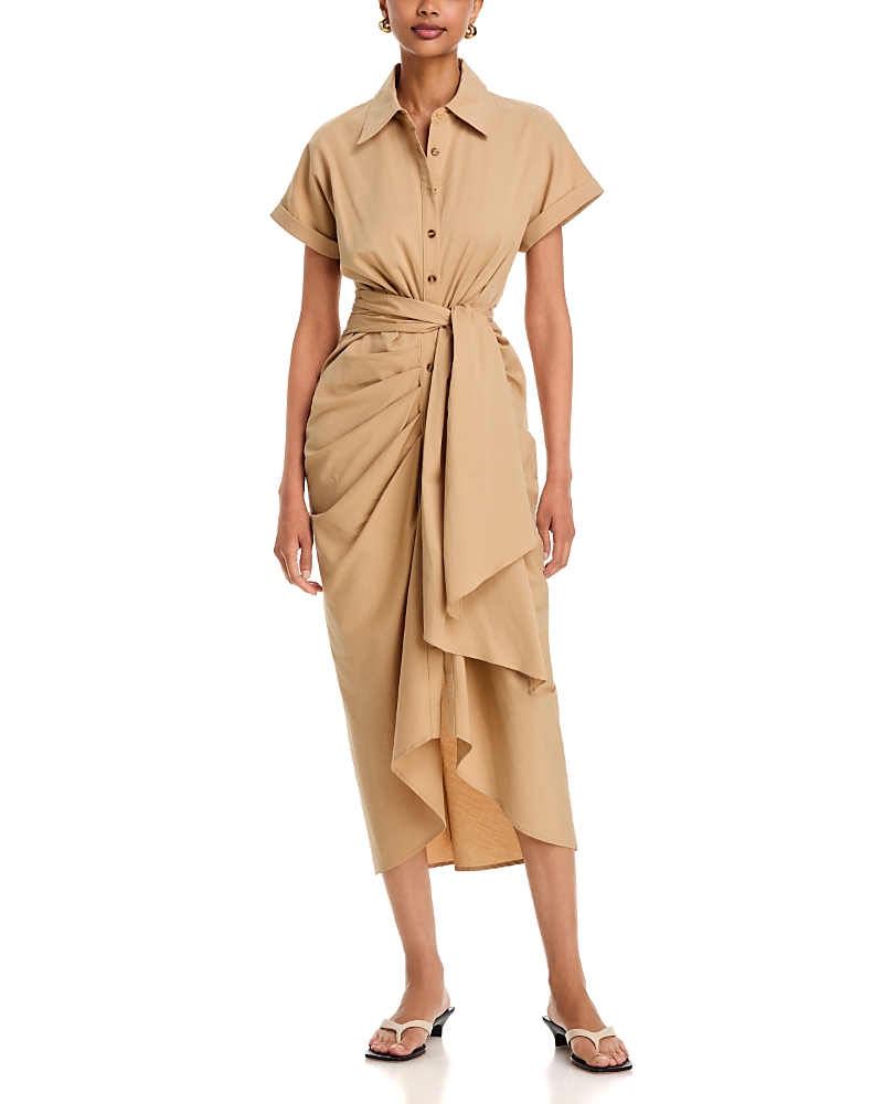 Aqua Tie Front Midi Shirt Dress - Exclusive