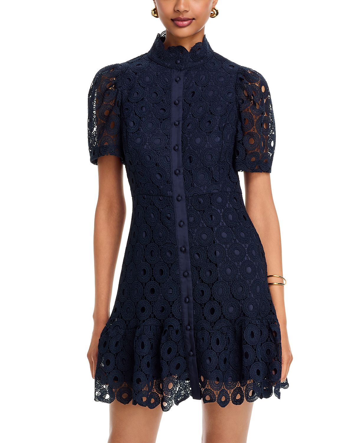 Aqua Geo Lace Short Sleeve Mini Dress - Exclusive