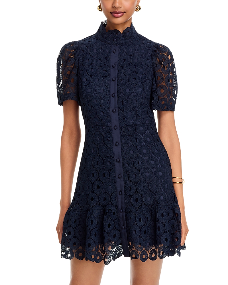 Aqua Geo Lace Short Sleeve Mini Dress - Exclusive